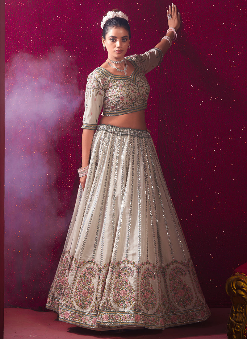 Ivory Multi Traditional Embroidered Bridal Lehenga Choli