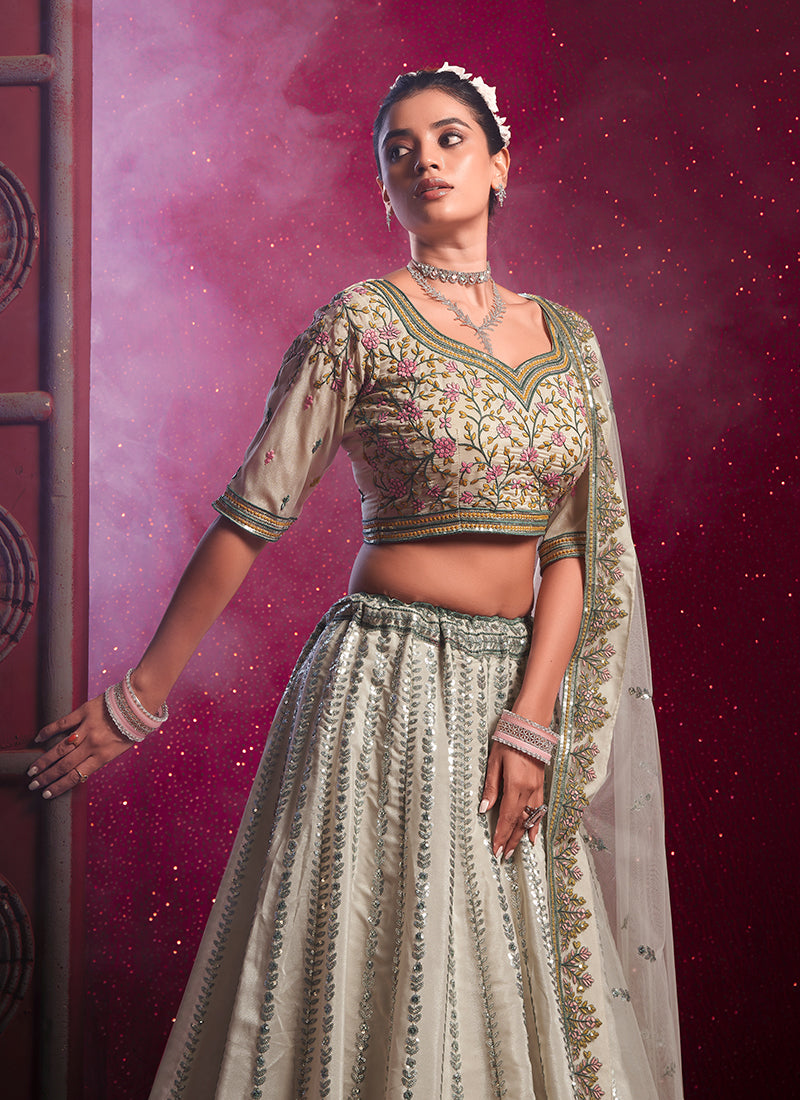 Ivory Multi Traditional Embroidered Bridal Lehenga Choli