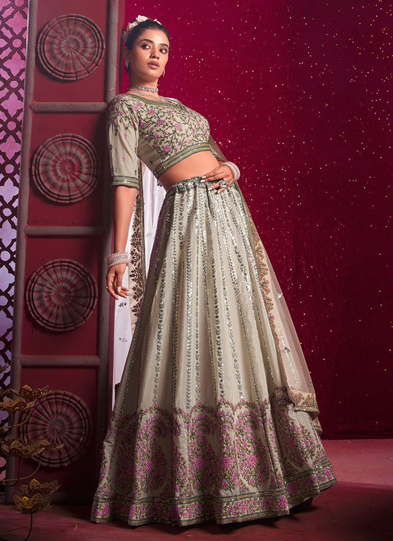 Ivory Multi Traditional Embroidered Bridal Lehenga Choli