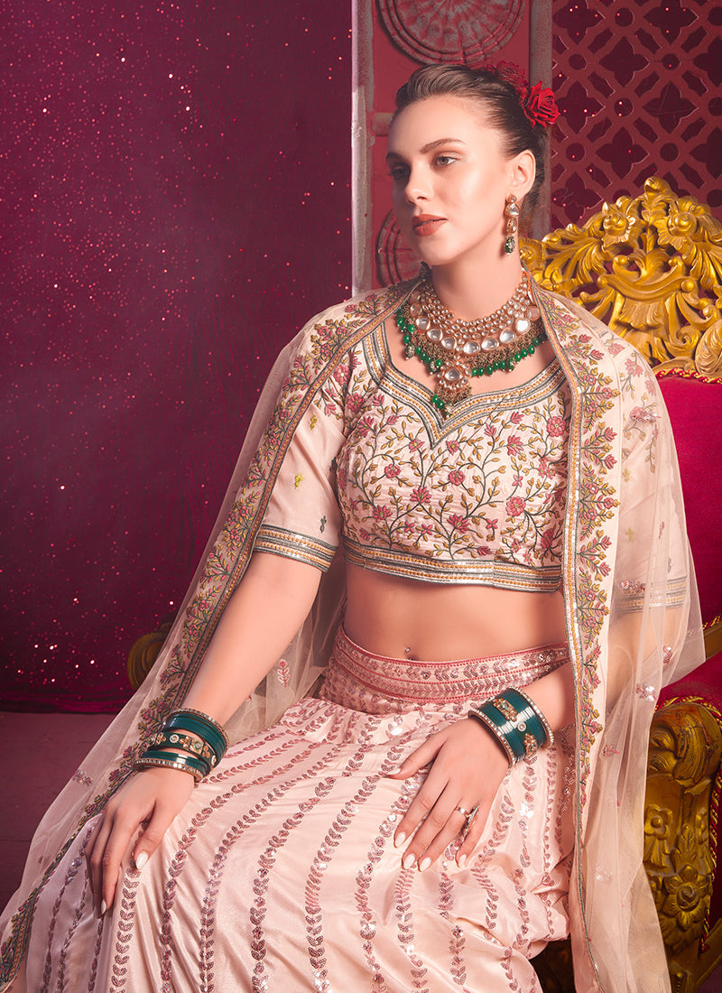 Peach Multi Traditional Embroidered Bridal Lehenga Choli