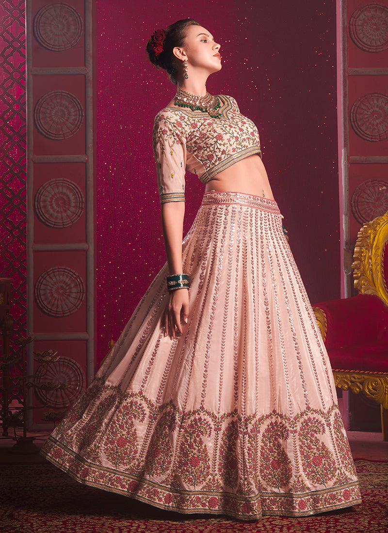 Peach Multi Traditional Embroidered Bridal Lehenga Choli