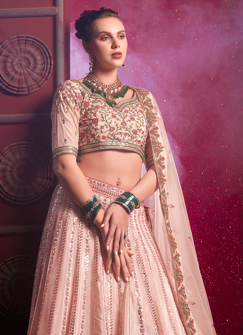 Peach Multi Traditional Embroidered Bridal Lehenga Choli