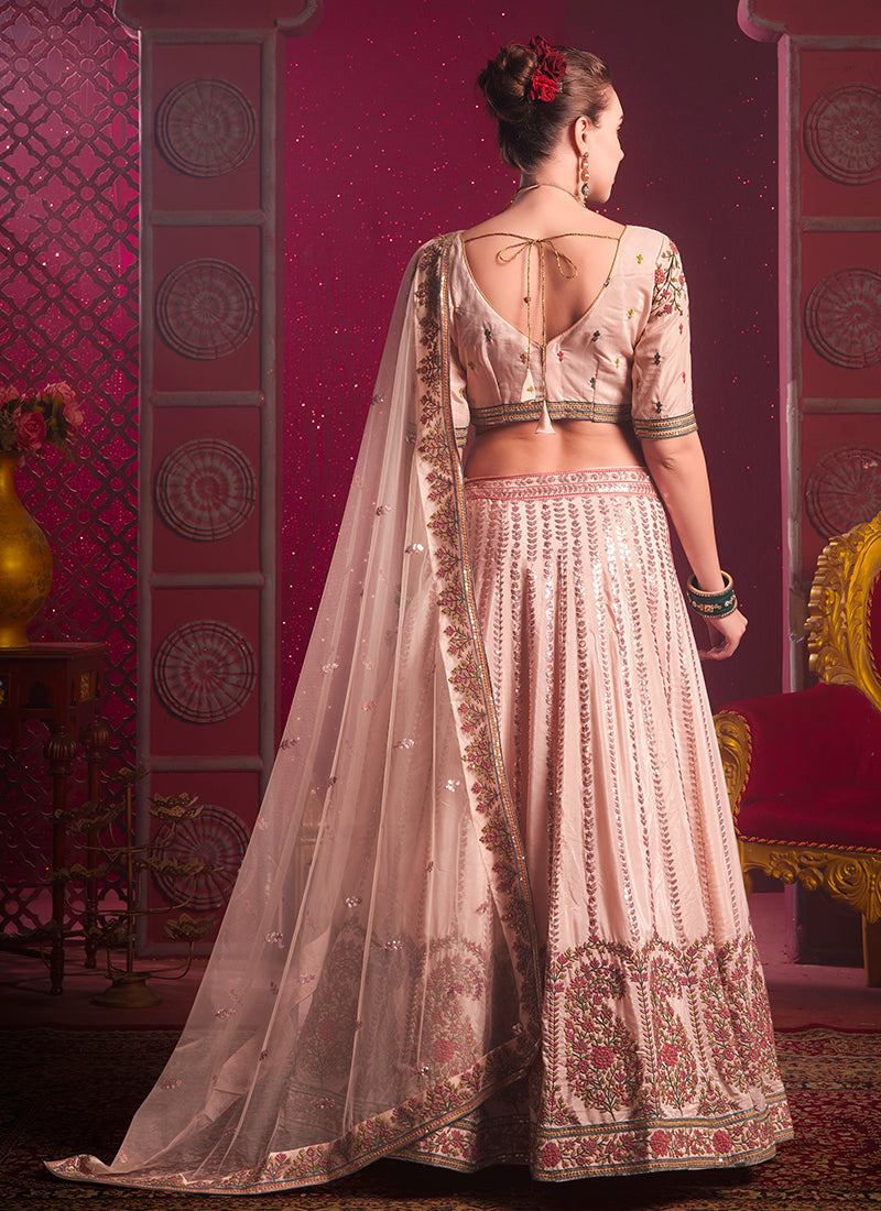 Peach Multi Traditional Embroidered Bridal Lehenga Choli