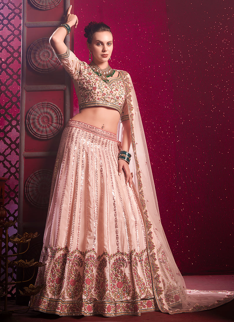 Peach Multi Traditional Embroidered Bridal Lehenga Choli