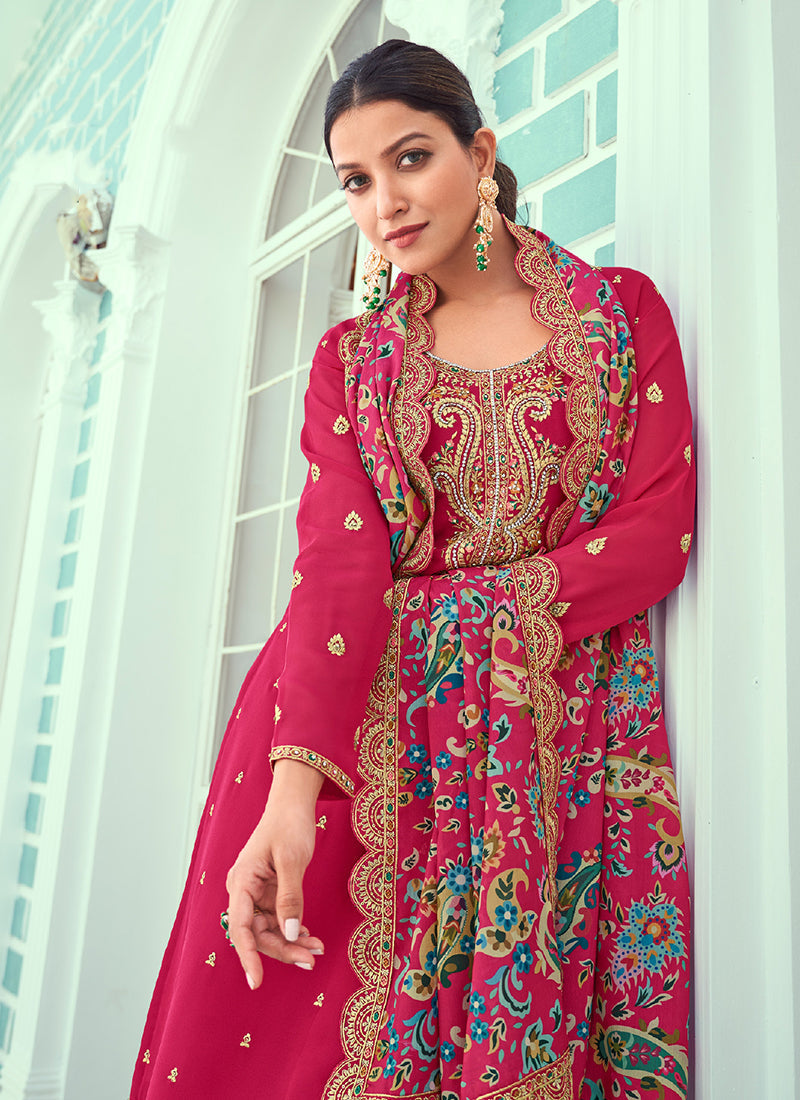 Magenta Multicoloured Embroidery Casual Salwar Kameez