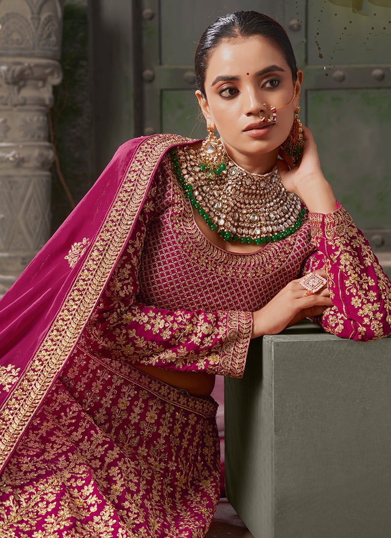 Magenta Embroidered Wedding Lehenga Choli