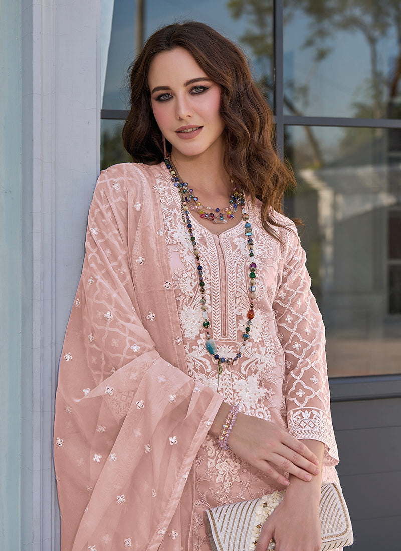 Peach Embroidered Pakistani Dress