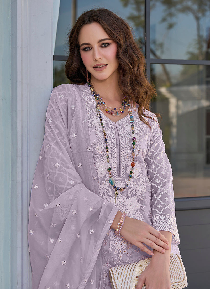 Lavender Embroidered Pakistani Dress