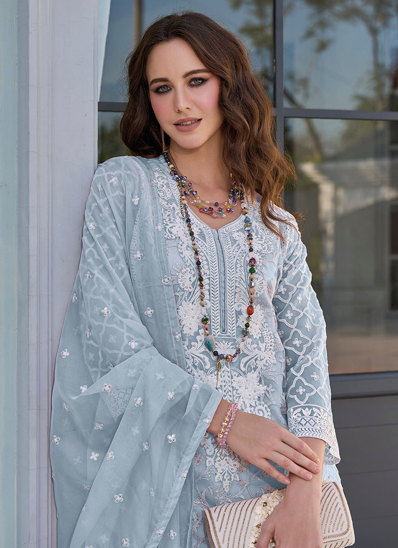 Sky Blue Embroidered Pakistani Dress