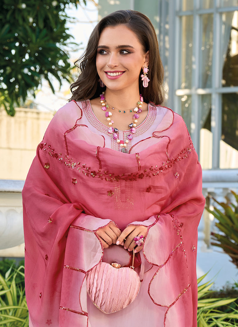 Light Pink Sequence Embroidery Pakistani Style Pant Suit