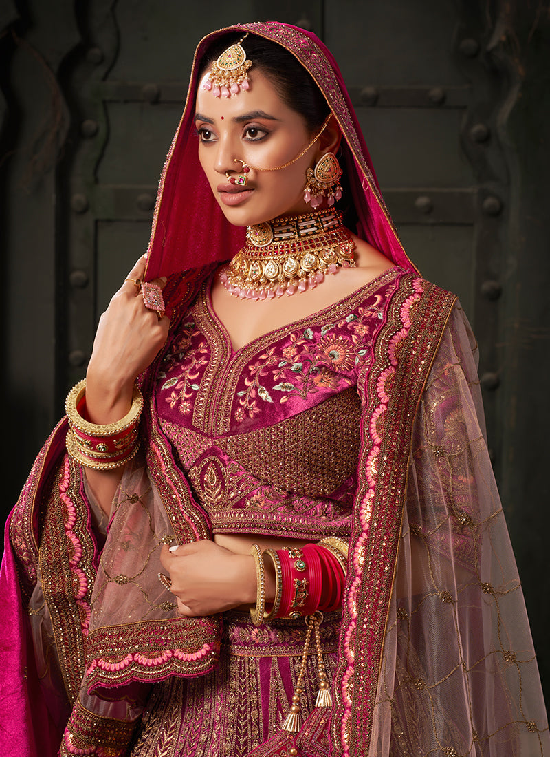 Magenta Pink And Red Embroidered Bridal Lehenga Choli