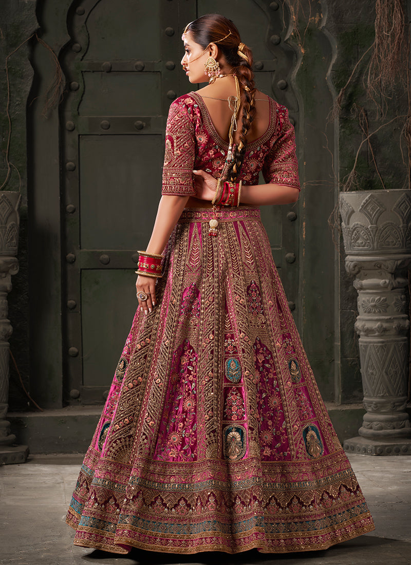 Magenta Pink And Red Embroidered Bridal Lehenga Choli