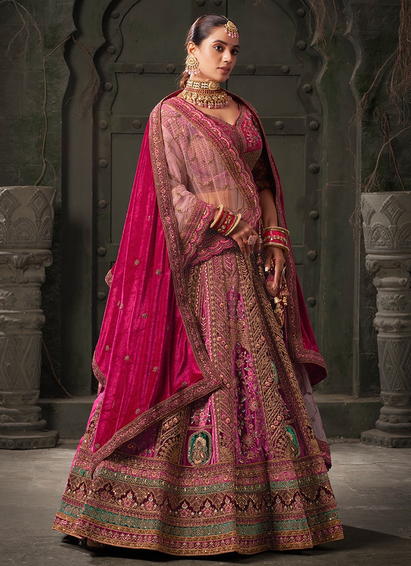 Magenta Pink And Red Embroidered Bridal Lehenga Choli