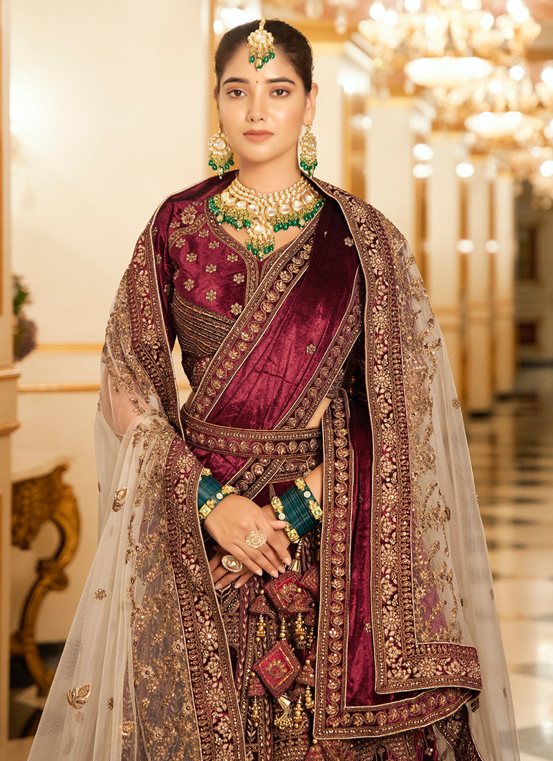 Bridal Maroon Handwork Embroidery Bridal Lehenga Choli