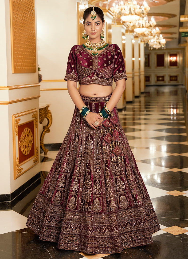 Bridal Maroon Handwork Embroidery Bridal Lehenga Choli