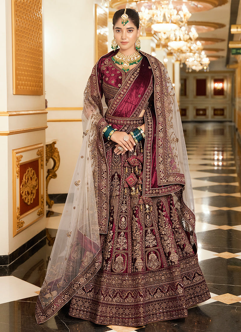 Bridal Maroon Handwork Embroidery Bridal Lehenga Choli