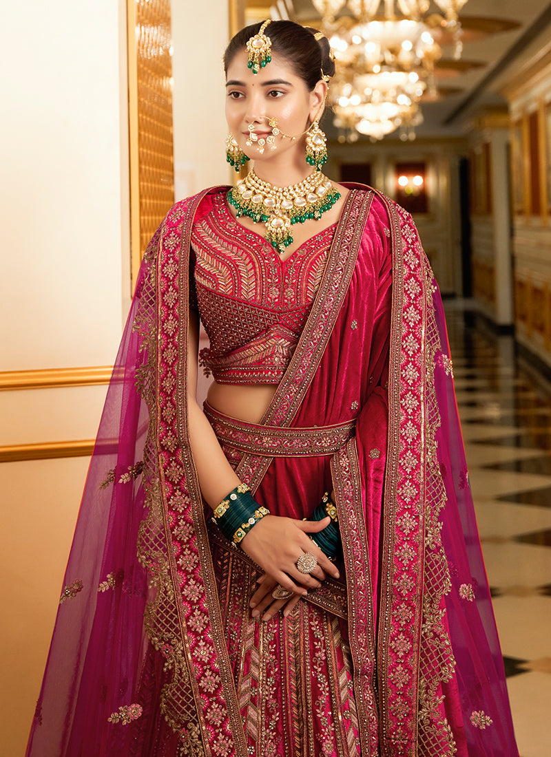 Magenta Pink Handwork Embroidery Bridal Lehenga Choli