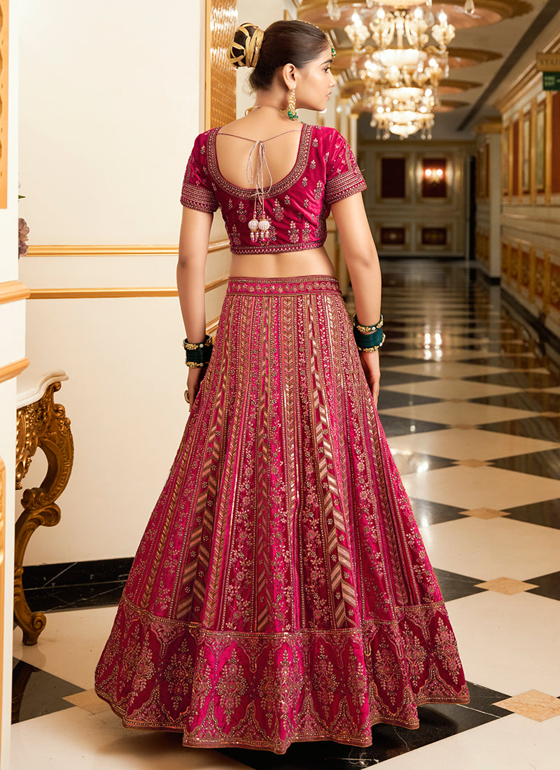 Magenta Pink Handwork Embroidery Bridal Lehenga Choli