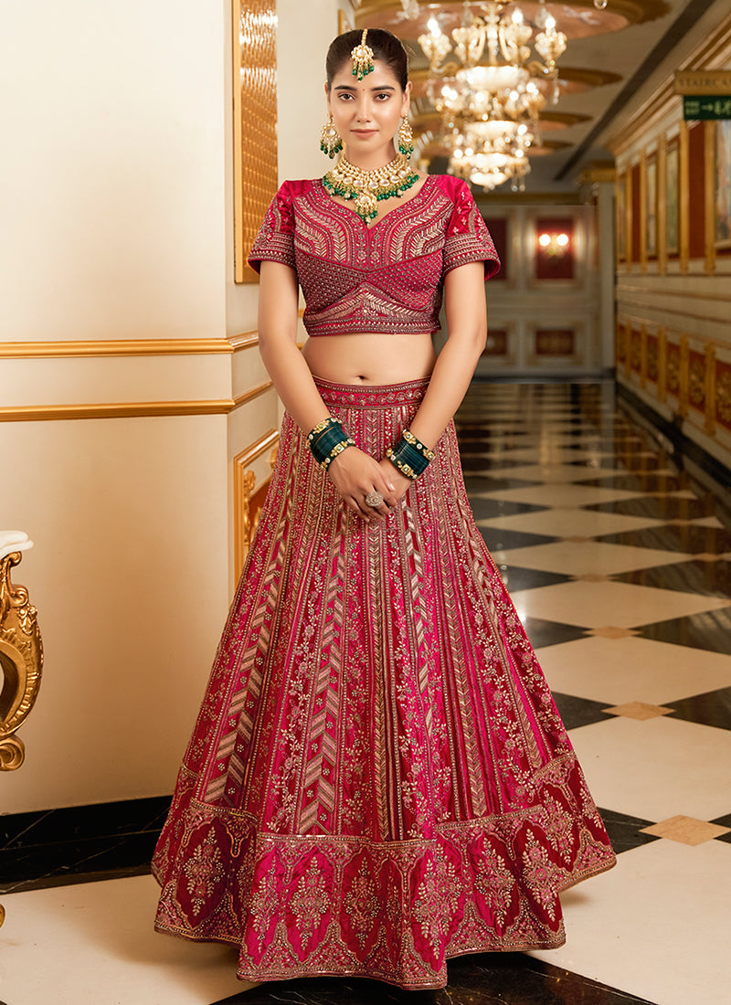 Magenta Pink Handwork Embroidery Bridal Lehenga Choli