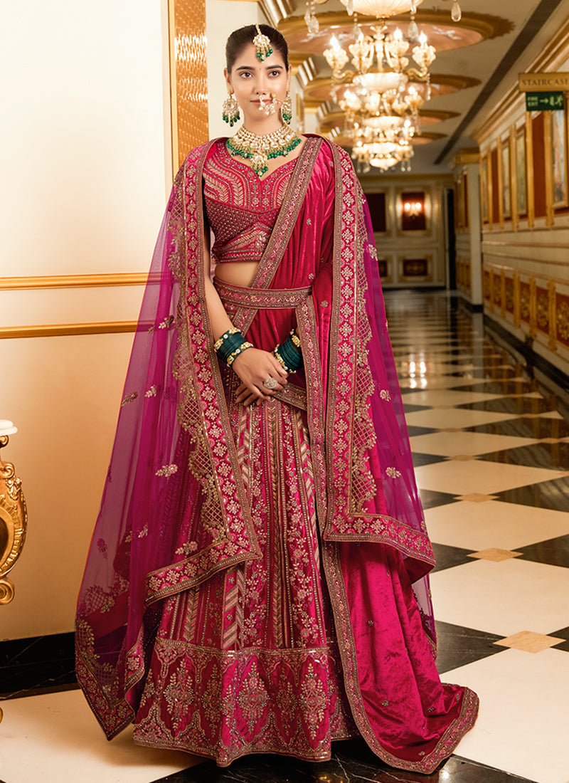 Magenta Pink Handwork Embroidery Bridal Lehenga Choli