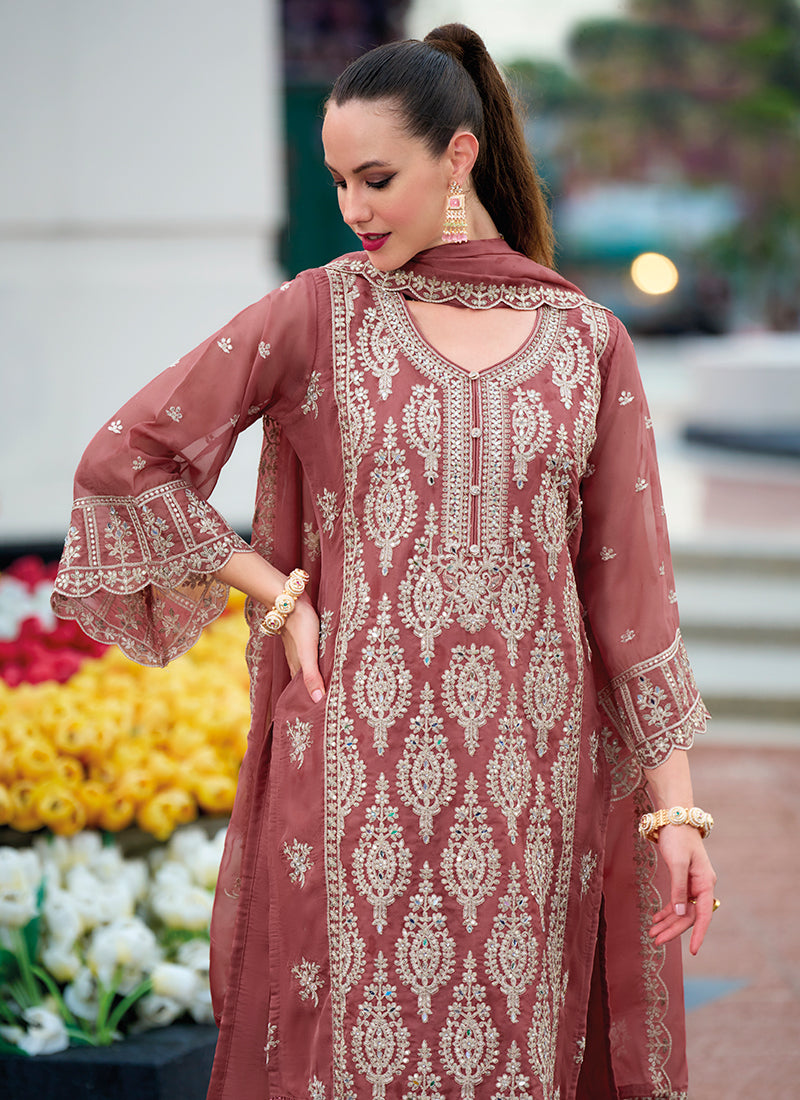 Rich Pink Traditional Embroidery Pakistani Pant Suit