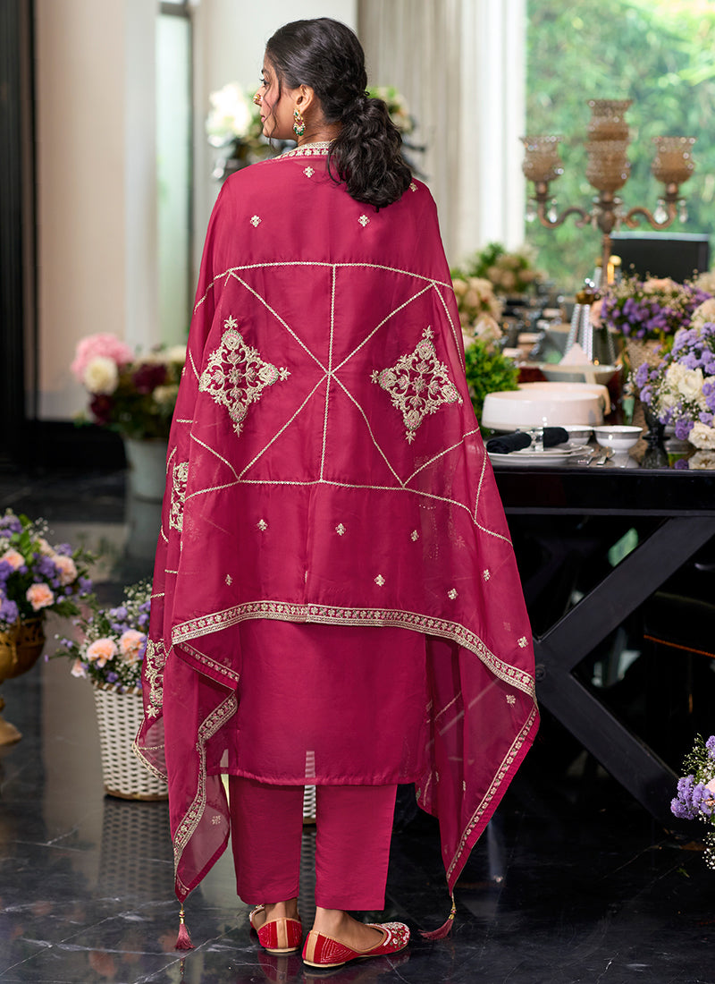 Magenta Traditional Embroidery Pakistani Pant Suit