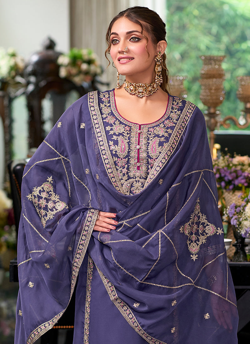 Violet Traditional Embroidery Pakistani Pant Suit