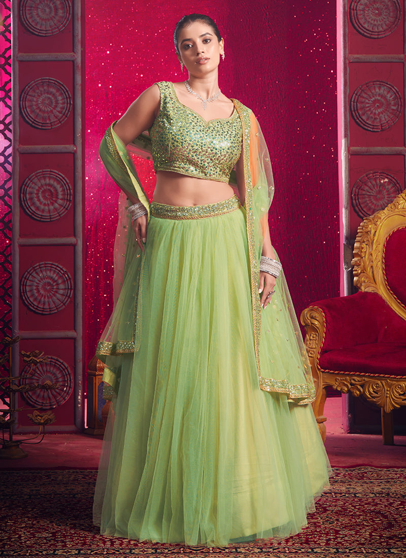 Lilac Green Sequins Embroidery Party Wear Lehenga Choli