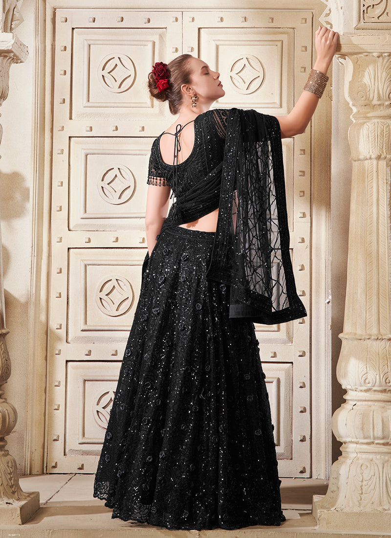 Black Sequence Embroidery Festive Style Lehenga Choli