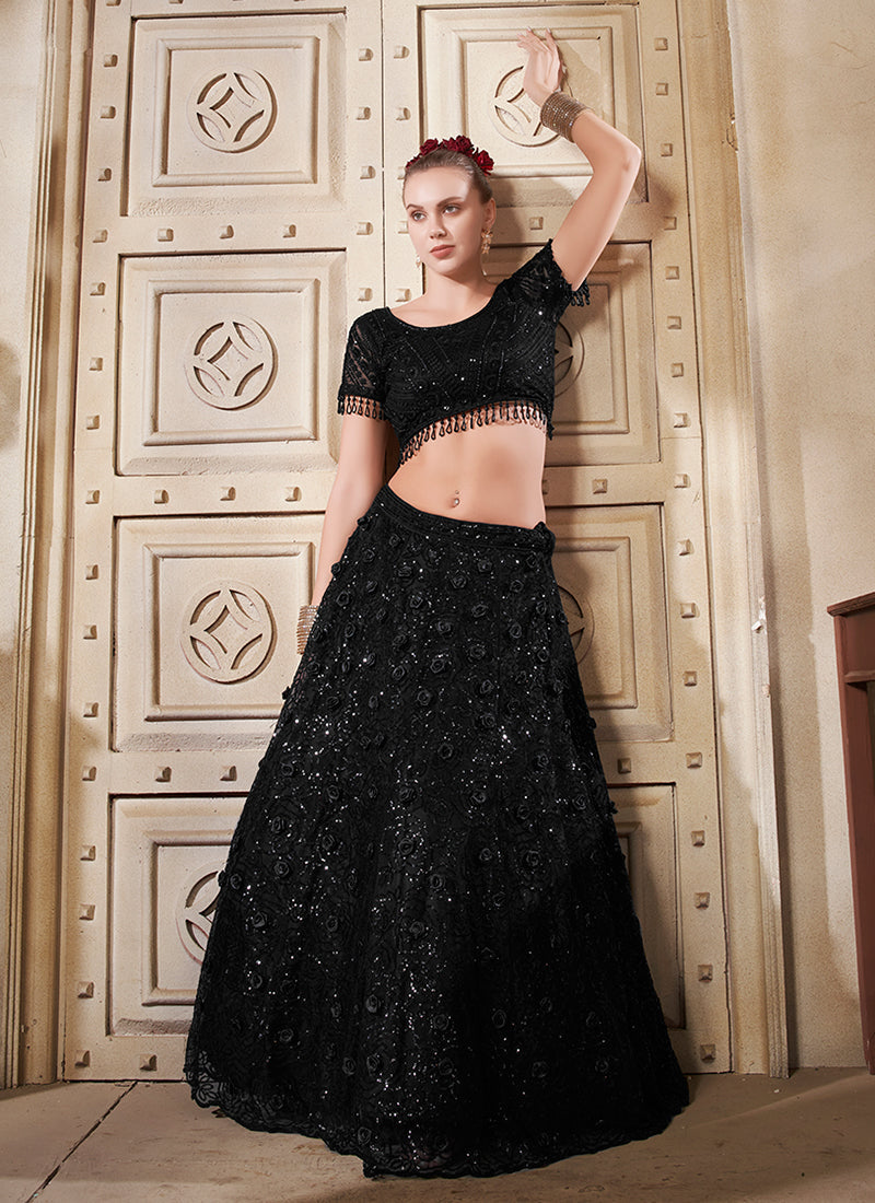 Black Sequence Embroidery Festive Style Lehenga Choli