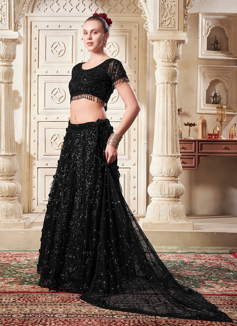 Black Sequence Embroidery Festive Style Lehenga Choli