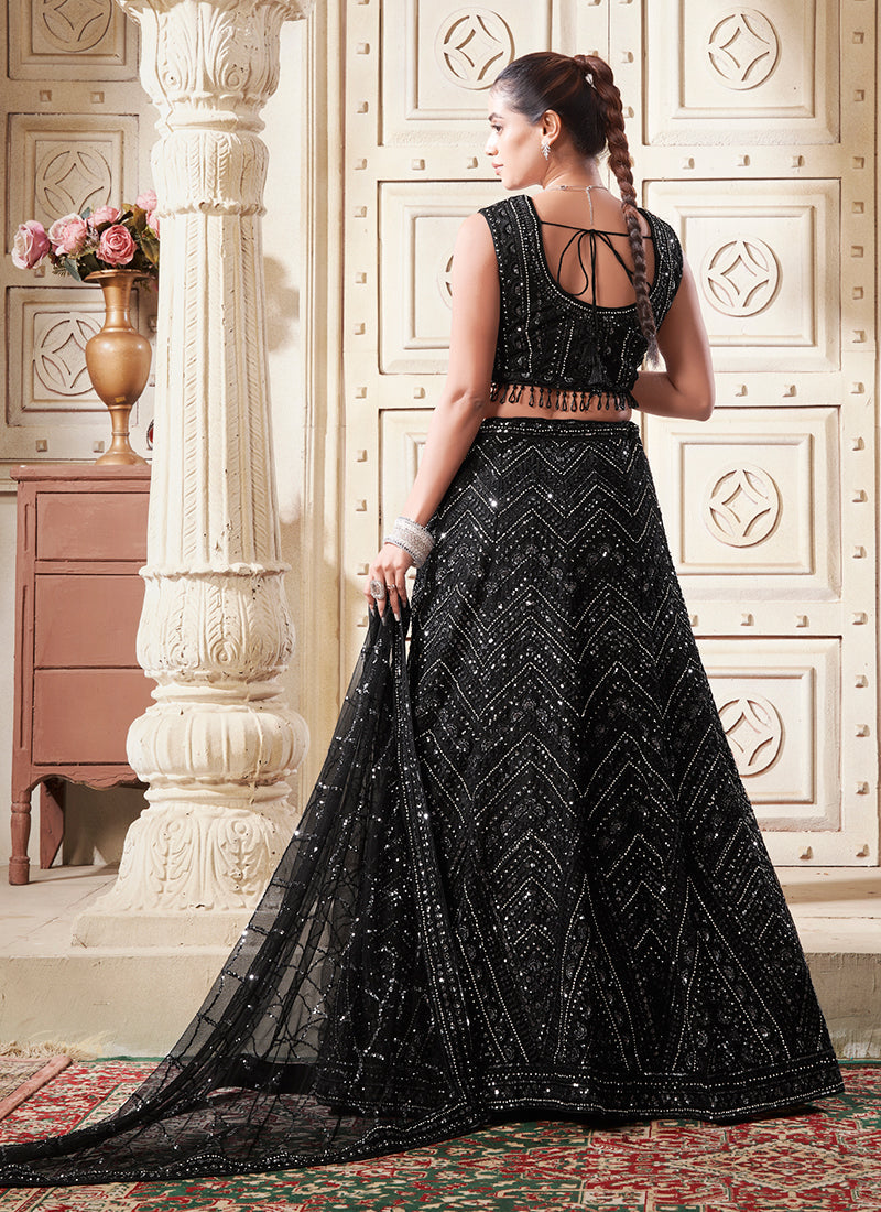 Black Sequence Embroidery Traditional Style Lehenga Choli