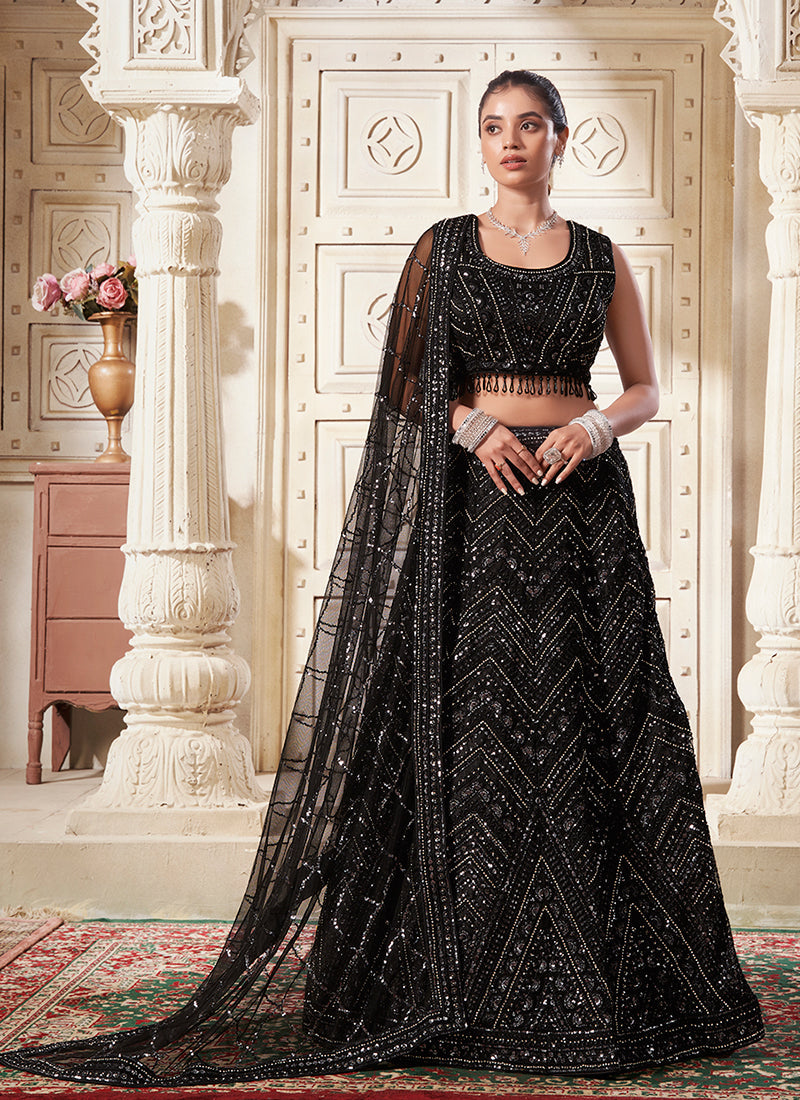 Black Sequence Embroidery Traditional Style Lehenga Choli