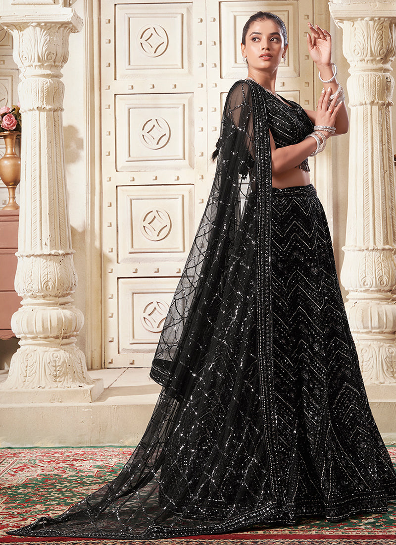 Black Sequence Embroidery Traditional Style Lehenga Choli