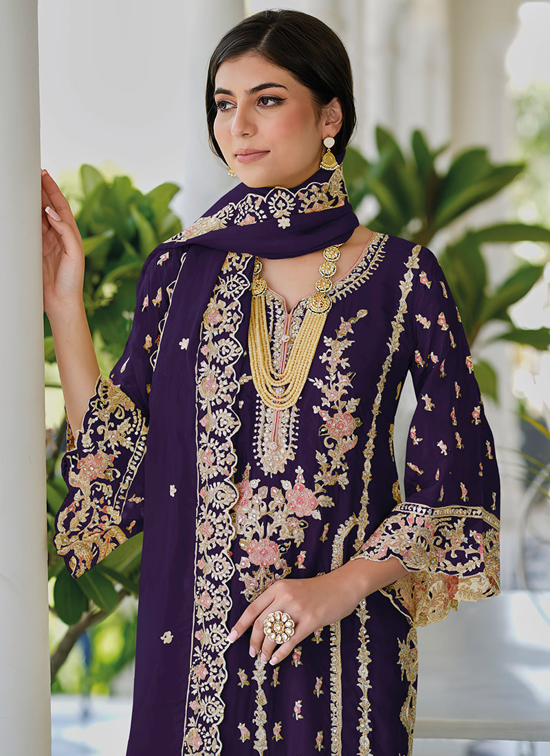 Purple Multi Embroidery Salwar Kameez Suit