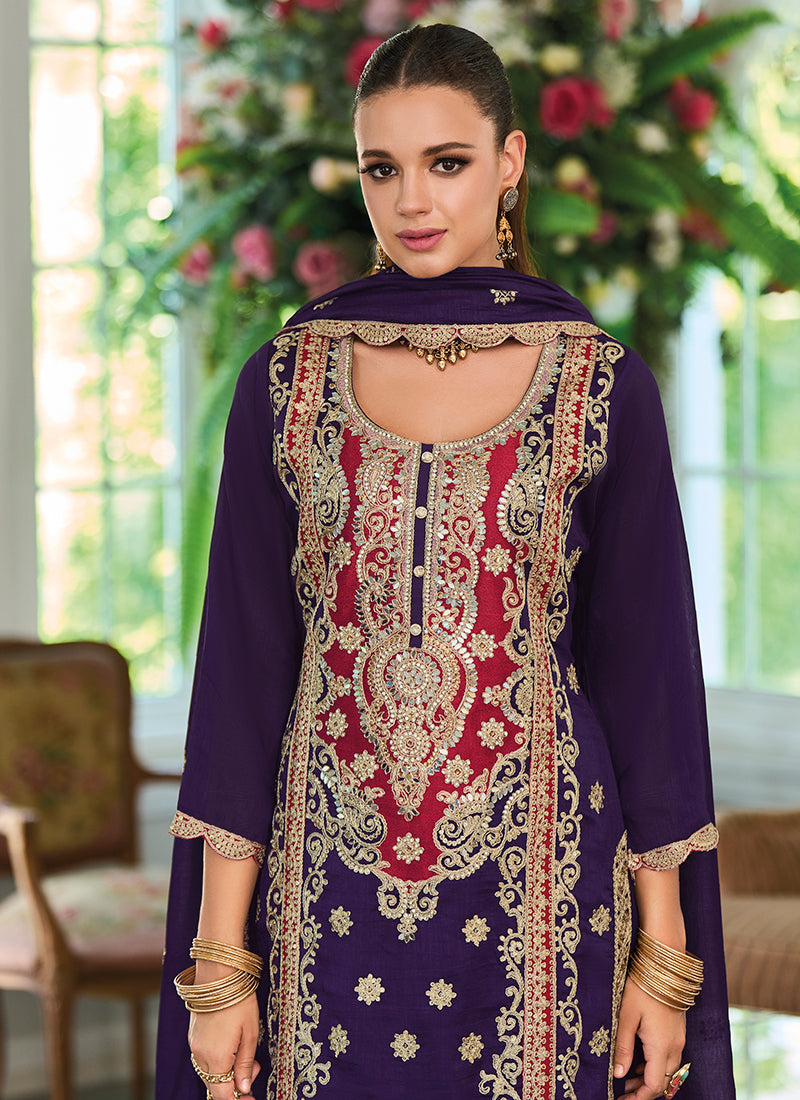 Purple Multicolored Embroidery Pakistani Suit