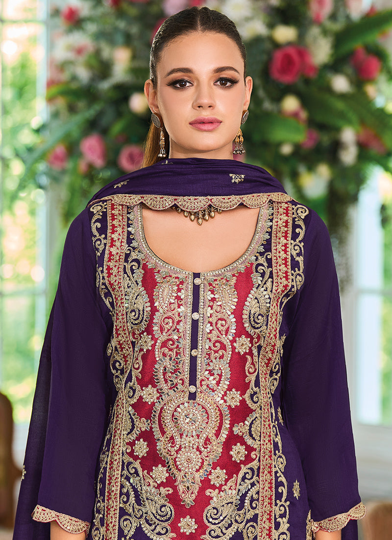 Purple Multicolored Embroidery Pakistani Suit