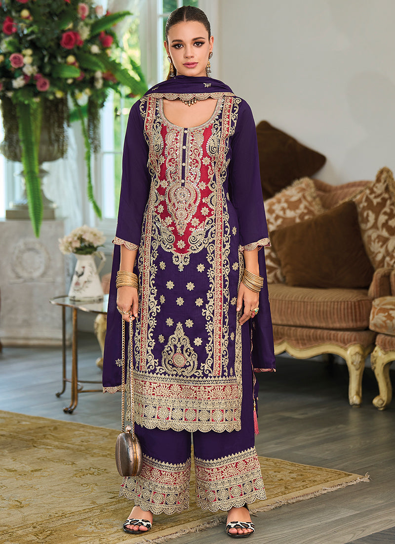 Purple Multicolored Embroidery Pakistani Suit