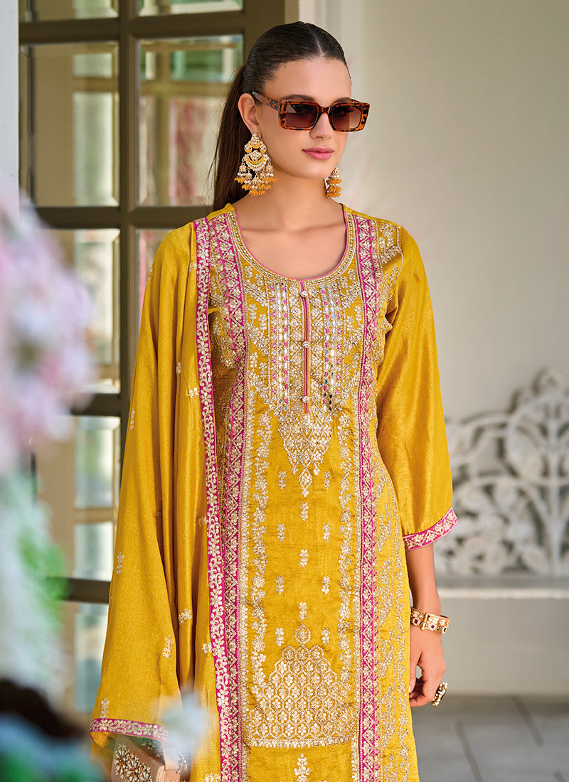 Yellow Multicolored Embroidery Pakistani Suit