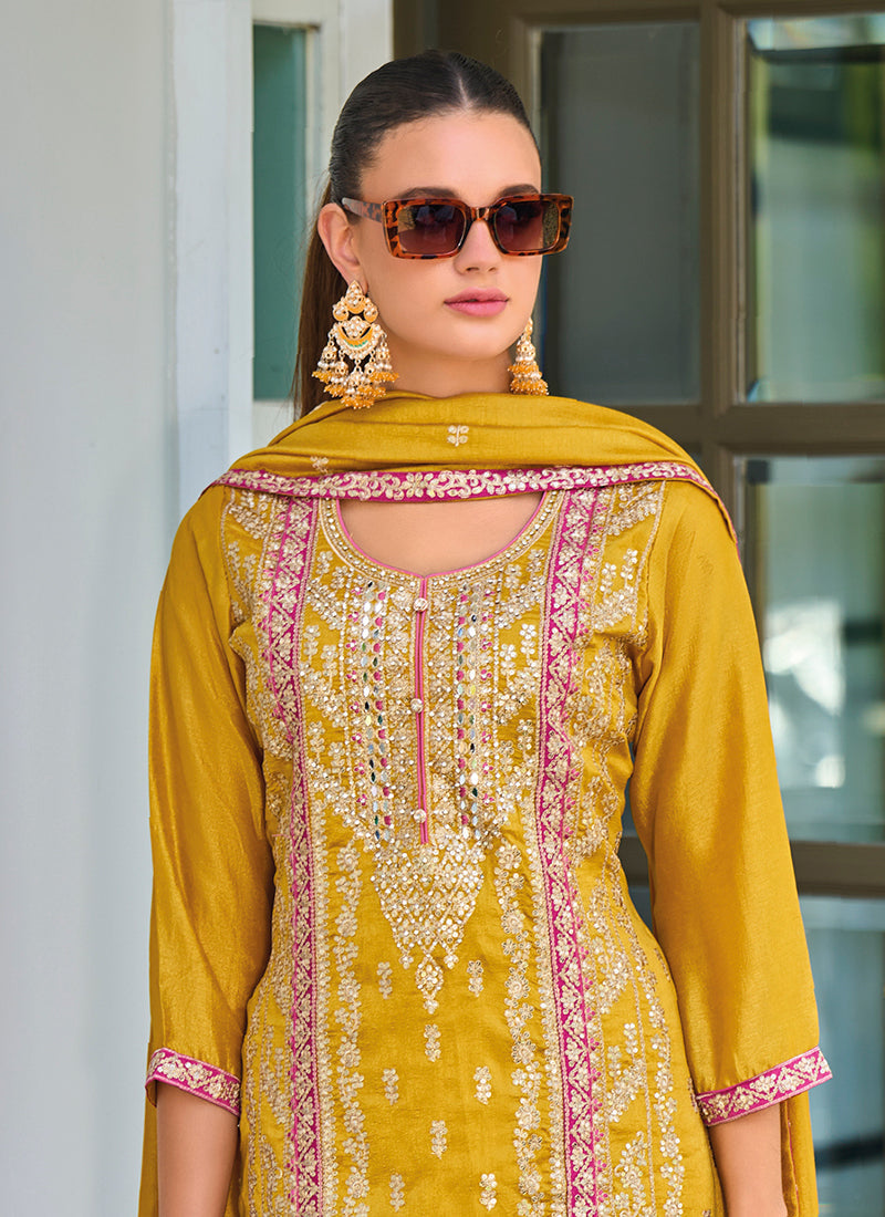 Yellow Multicolored Embroidery Pakistani Suit