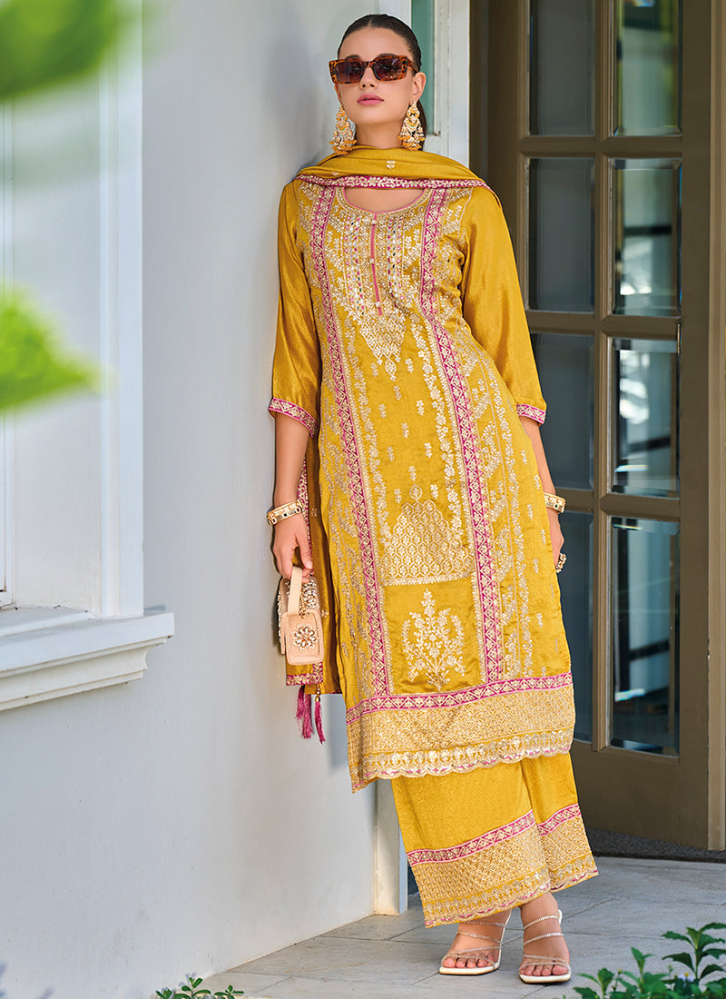 Yellow Multicolored Embroidery Pakistani Suit