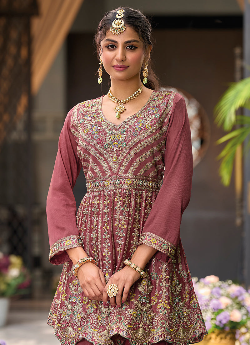 Rose Pink Multi Embroidery Sharara Style Suit