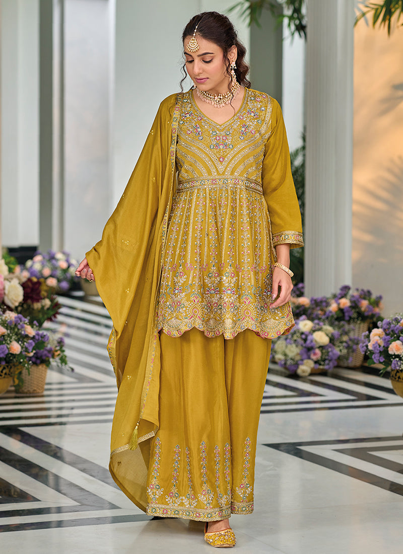 Yellow Multi Embroidery Sharara Style Suit