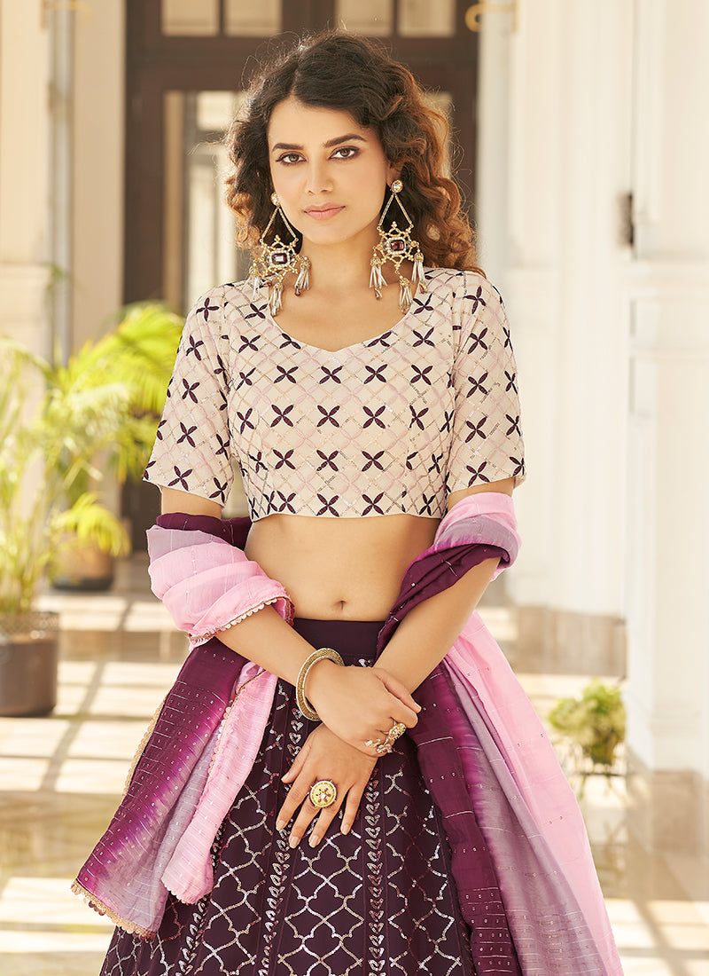 Deep Wine Multi Embroidery Lehenga Choli