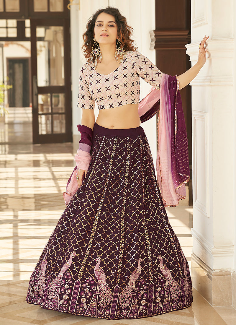 Deep Wine Multi Embroidery Lehenga Choli