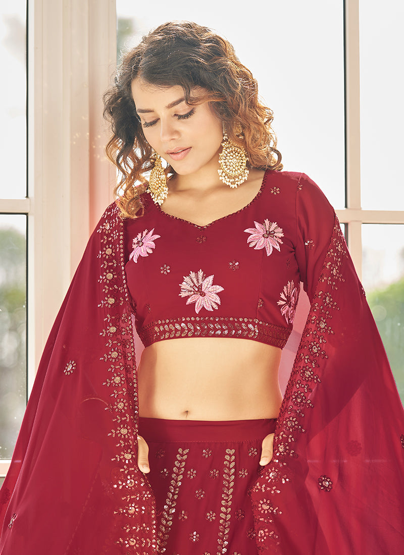 Bridal Red Multi Embroidery Lehenga Choli