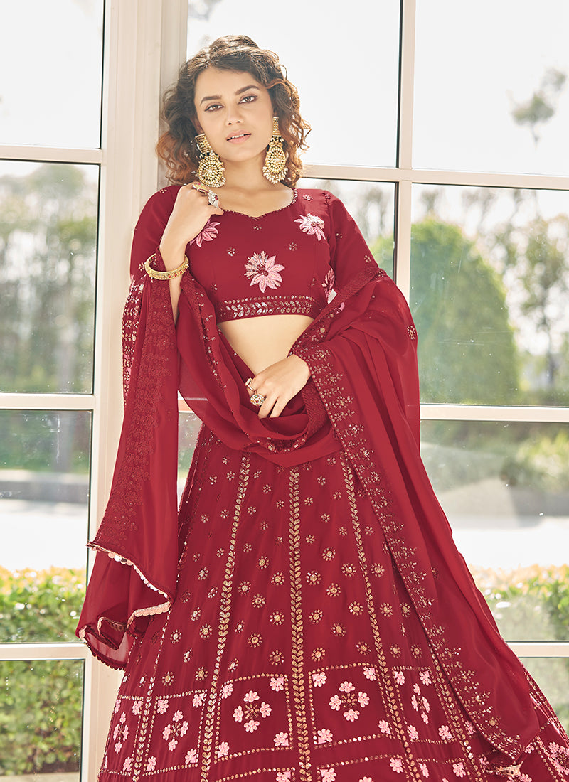 Bridal Red Multi Embroidery Lehenga Choli