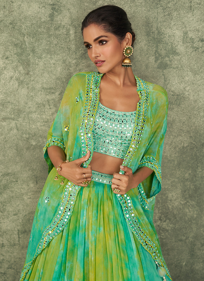 Green Designer Embroidery Lehenga Choli With Jacket