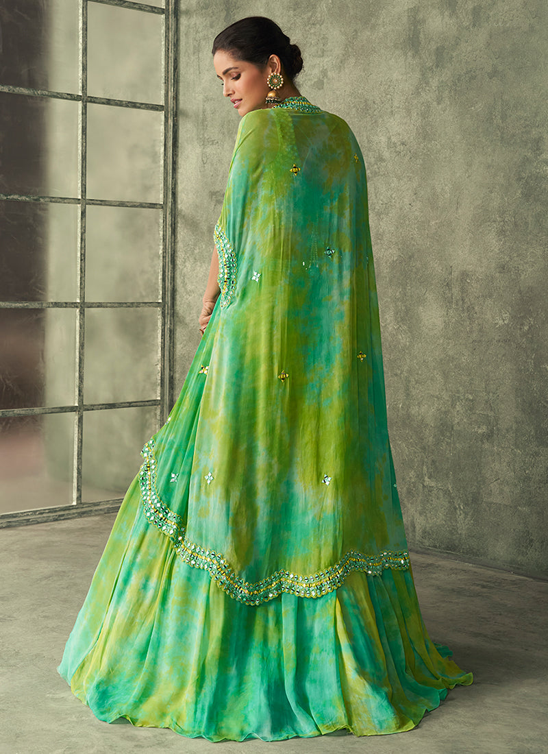 Green Designer Embroidery Lehenga Choli With Jacket