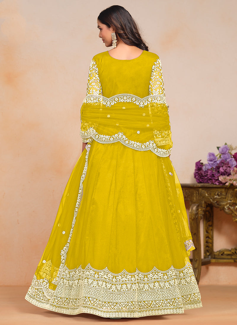 Bright Yellow Designer Embroidery Festive Anarkali Suit